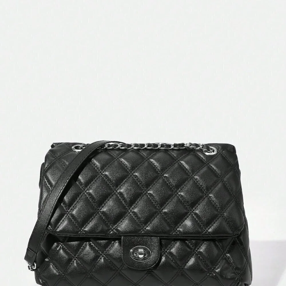 Black Elegant Women's Large Capacity Rhombic Pattern Crossbody Bag